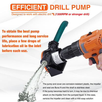 TOPWAY Drill Pump Attachment — Self-Priming Water & Oil Transfer (750 GPH)