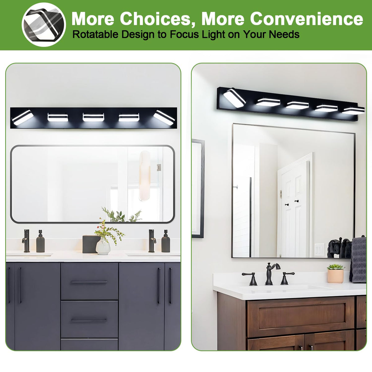 Torondo 360° Rotate LED Vanity Light - 28W, 2100LM, Matte Black, 5000K