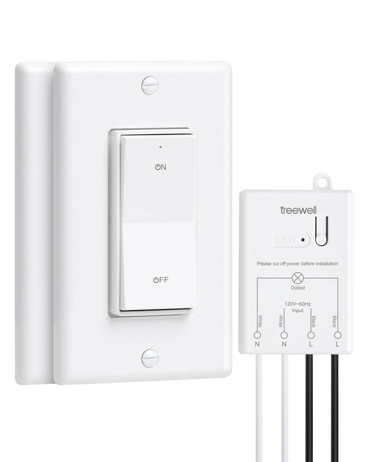 TREEWELL 3 Way Wireless Light Switch & Receiver Kit | Decorator Rocker Wall Switch | 200ft RF Range