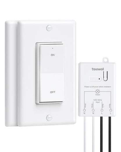 TREEWELL 3 Way Wireless Light Switch & Receiver Kit | Decorator Rocker Wall Switch | 200ft RF Range