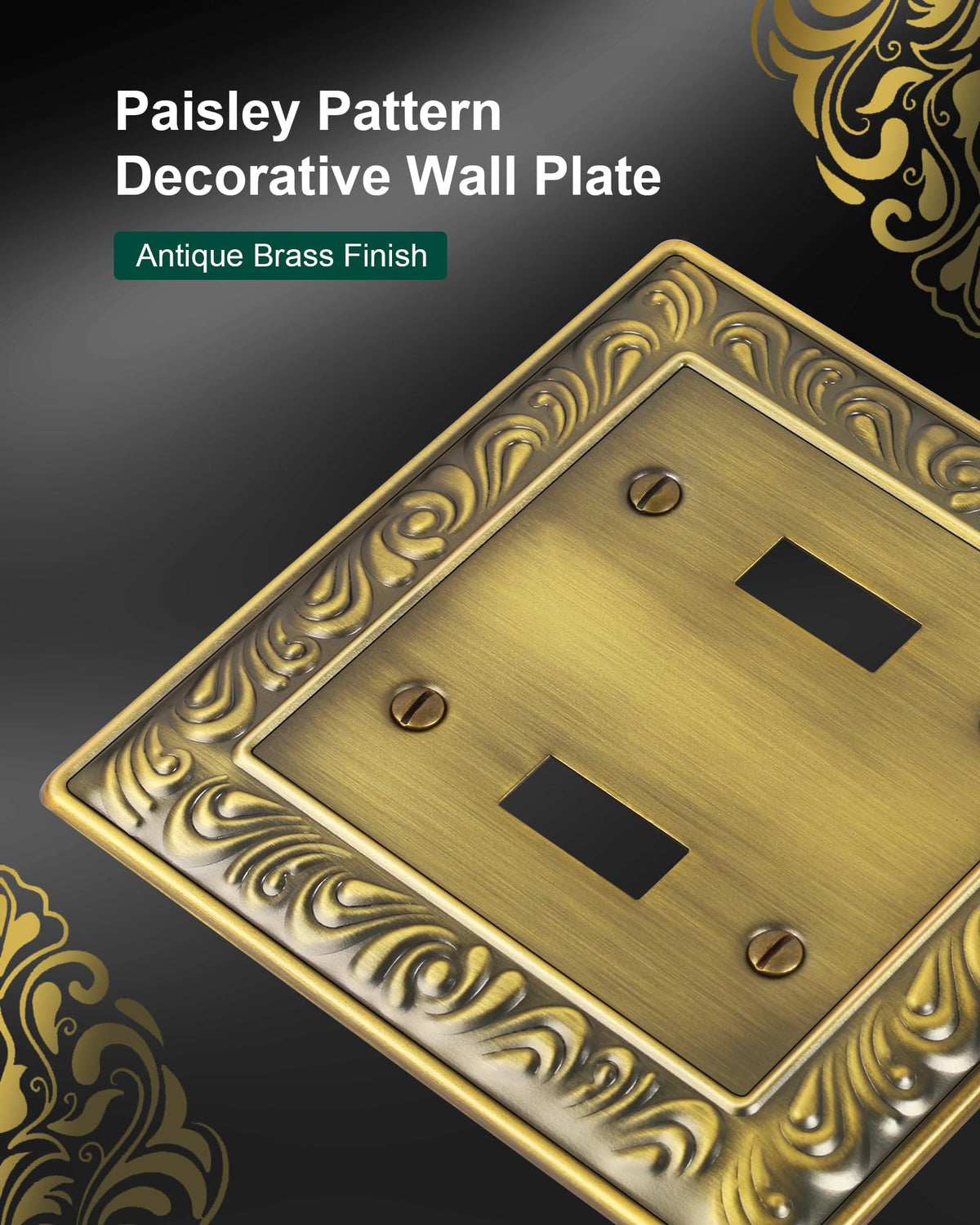 Treewell 2-Pack Paisley Double Toggle Plate – Antique Brass 2-Gang Wall Plate