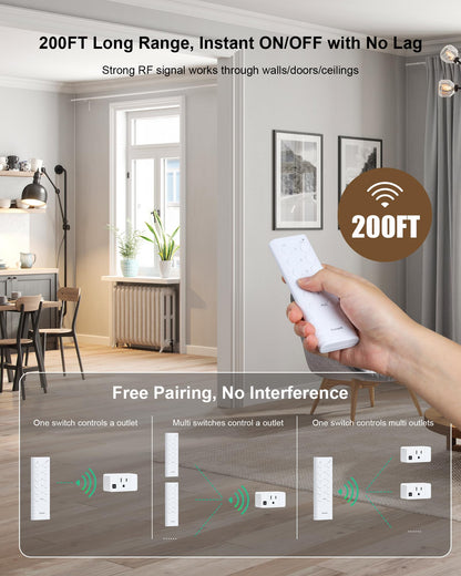 Treewell Wireless Remote Outlet – 200ft Range, 5 Outlets, 15A/1875W, FCC & ETL Listed