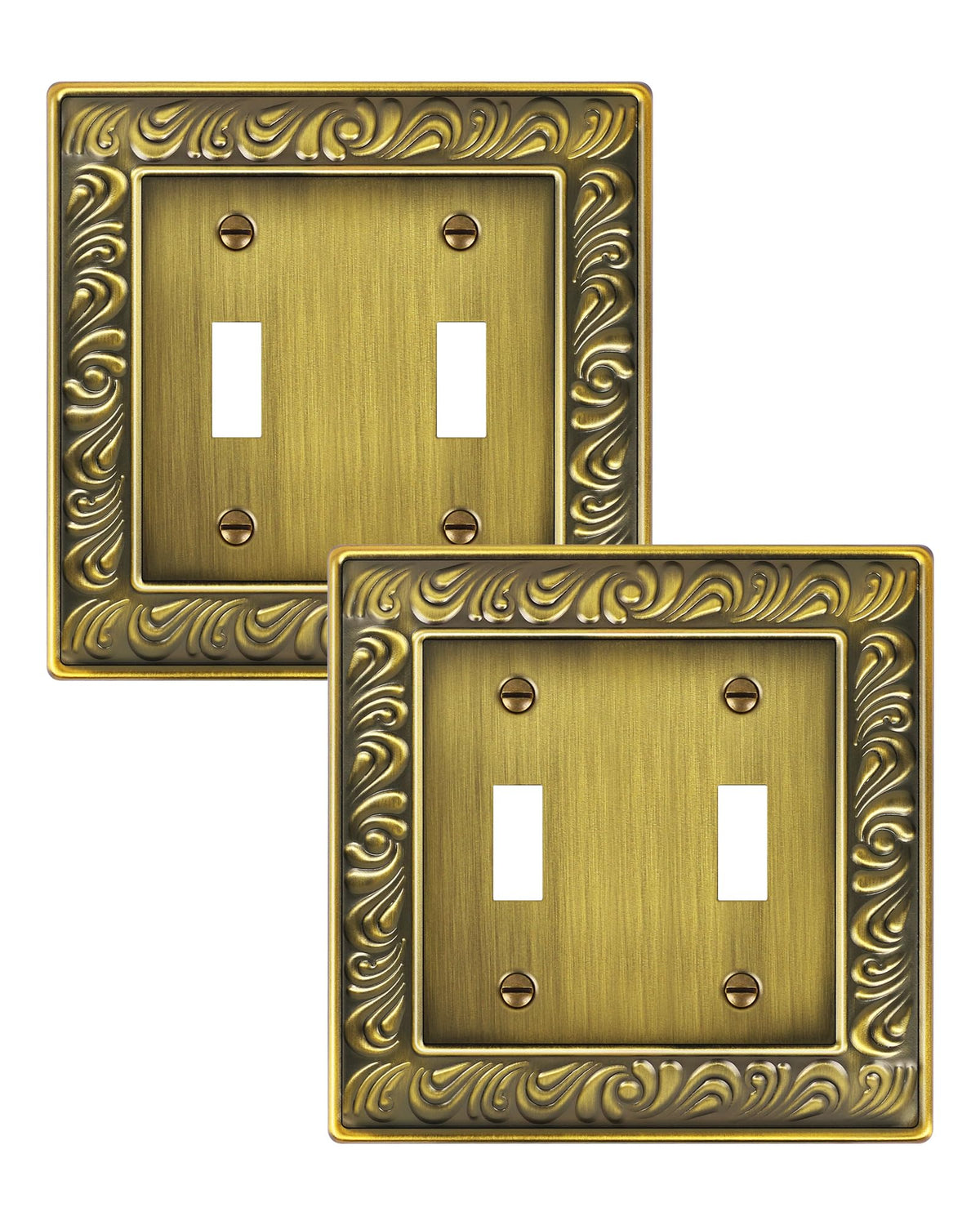Treewell 2-Pack Paisley Double Toggle Plate – Antique Brass 2-Gang Wall Plate