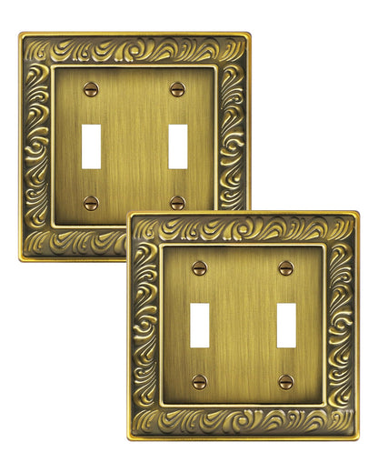 Treewell 2-Pack Paisley Double Toggle Plate – Antique Brass 2-Gang Wall Plate