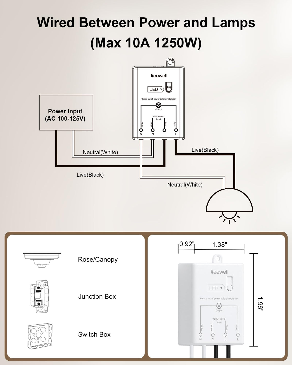 TREEWELL 3 Way Wireless Light Switch & Receiver Kit | Decorator Rocker Wall Switch | 200ft RF Range