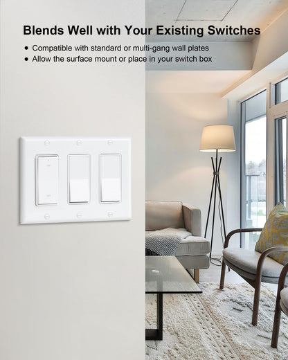 TREEWELL Wireless Remote Control Outlet | Decorator Rocker Wall Switch | 200ft Range (2 Switches + 1 Outlet)
