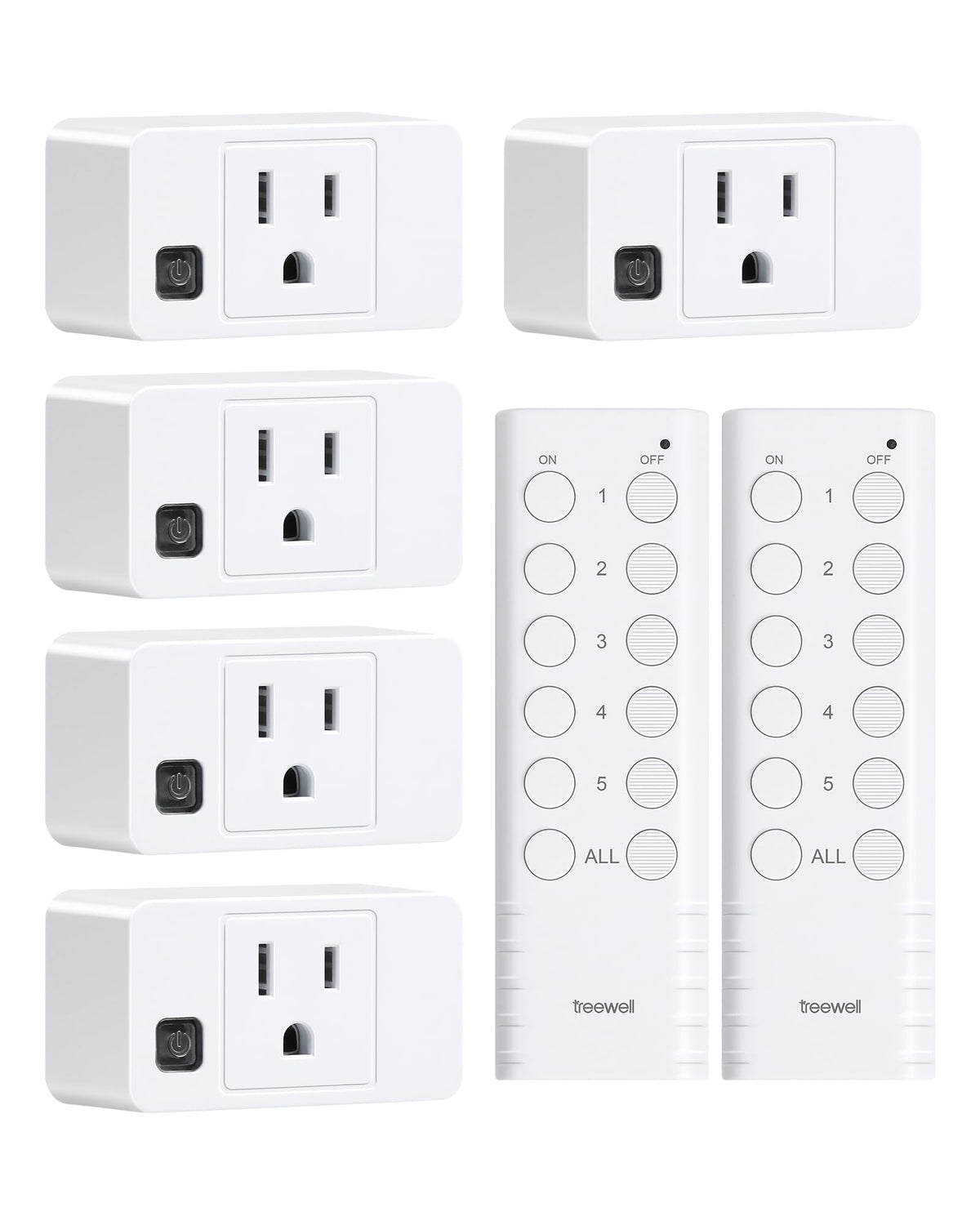 Treewell Wireless Remote Outlet – 200ft Range, 5 Outlets, 15A/1875W, FCC & ETL Listed