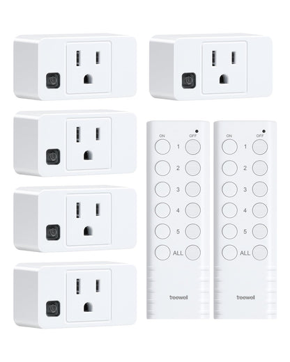 Treewell Wireless Remote Outlet – 200ft Range, 5 Outlets, 15A/1875W, FCC & ETL Listed