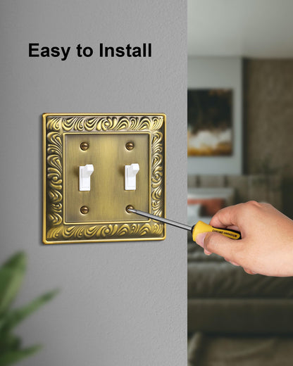 Treewell 2-Pack Paisley Double Toggle Plate – Antique Brass 2-Gang Wall Plate