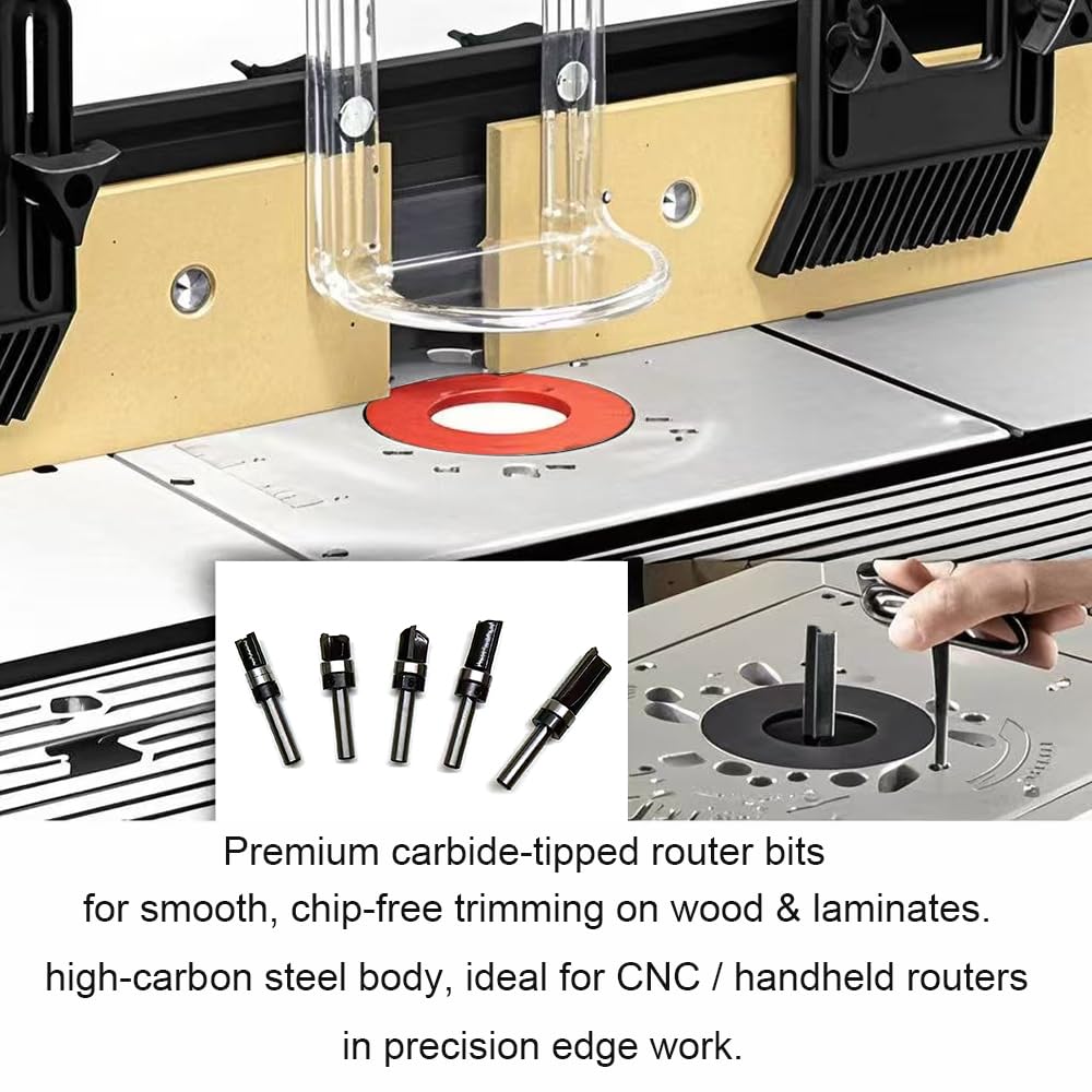 TRIMTWOL Pattern Flush Trim Router Bit Set - 5-Piece, 1/4 Shank, Carbide Tipped