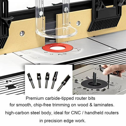 TRIMTWOL Pattern Flush Trim Router Bit Set - 5-Piece, 1/4 Shank, Carbide Tipped