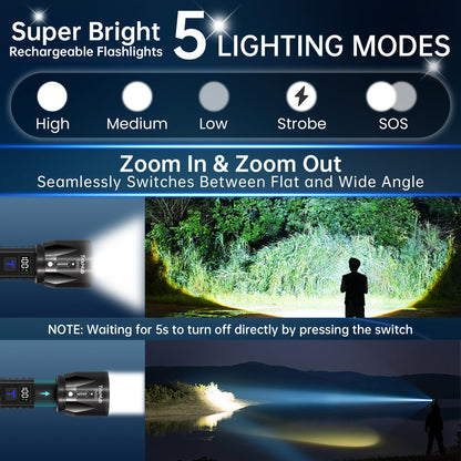 TrixHub Rechargeable Flashlights 2-Pack with LCD Display & 5 Modes