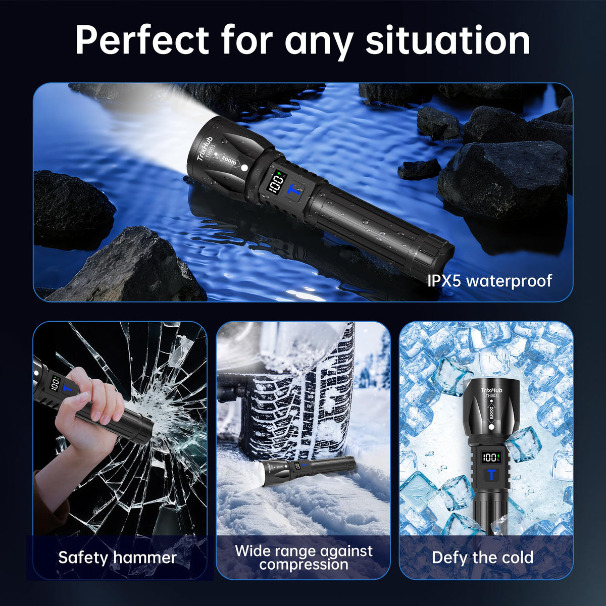 TrixHub Rechargeable Flashlights 2-Pack with LCD Display & 5 Modes