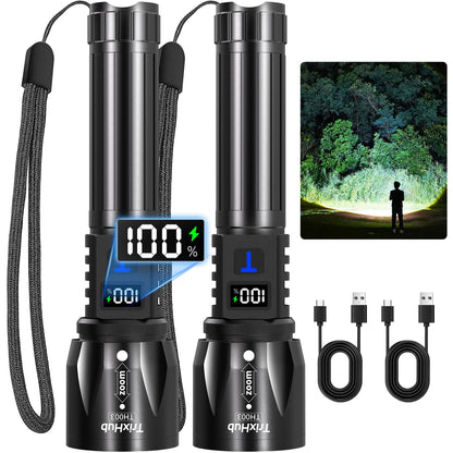 TrixHub Rechargeable Flashlights 2-Pack with LCD Display & 5 Modes