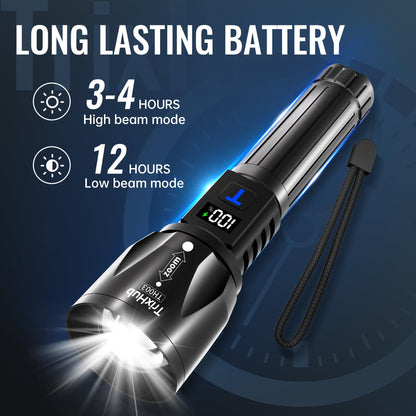 TrixHub Rechargeable Flashlights 2-Pack with LCD Display & 5 Modes