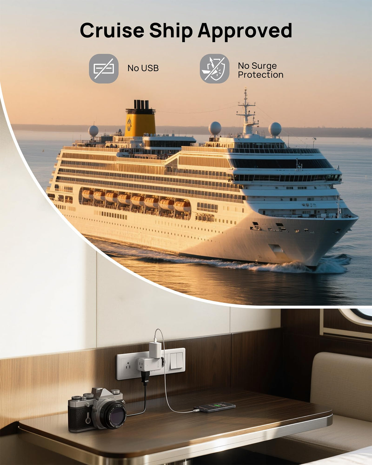 TROND Wall Outlet Extender 2 Pack – 6-Outlet Rotating Plug, Travel & Cruise Ready