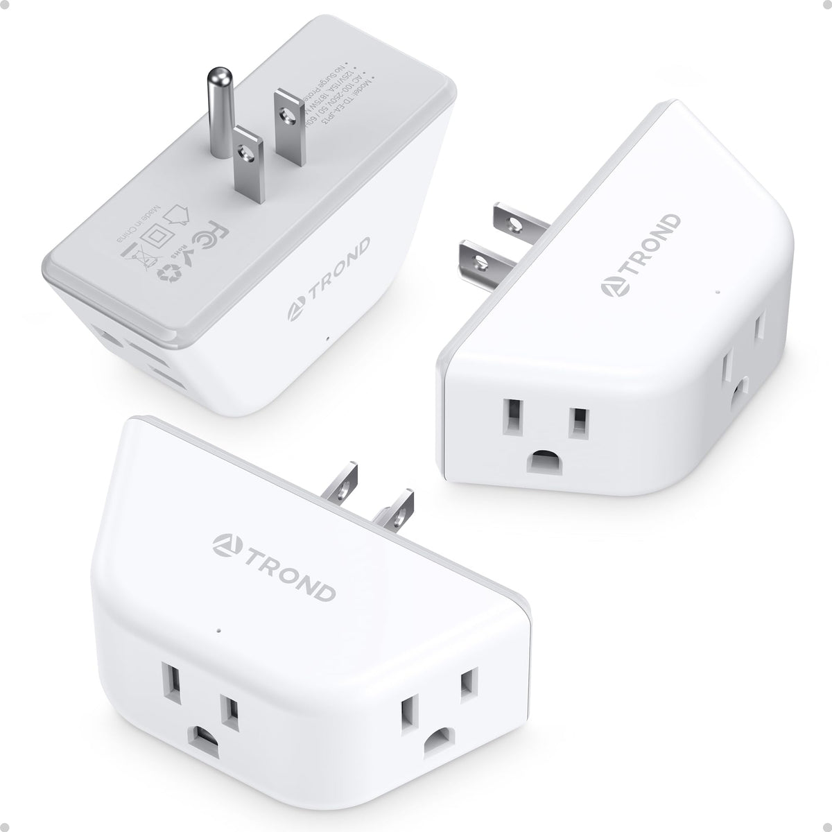 TROND Outlet Extender 3-Pack - 3-Socket Wall Splitter, Travel Ready, Cruise Ship Approved