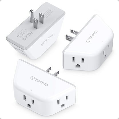 TROND Outlet Extender 3-Pack - 3-Socket Wall Splitter, Travel Ready, Cruise Ship Approved