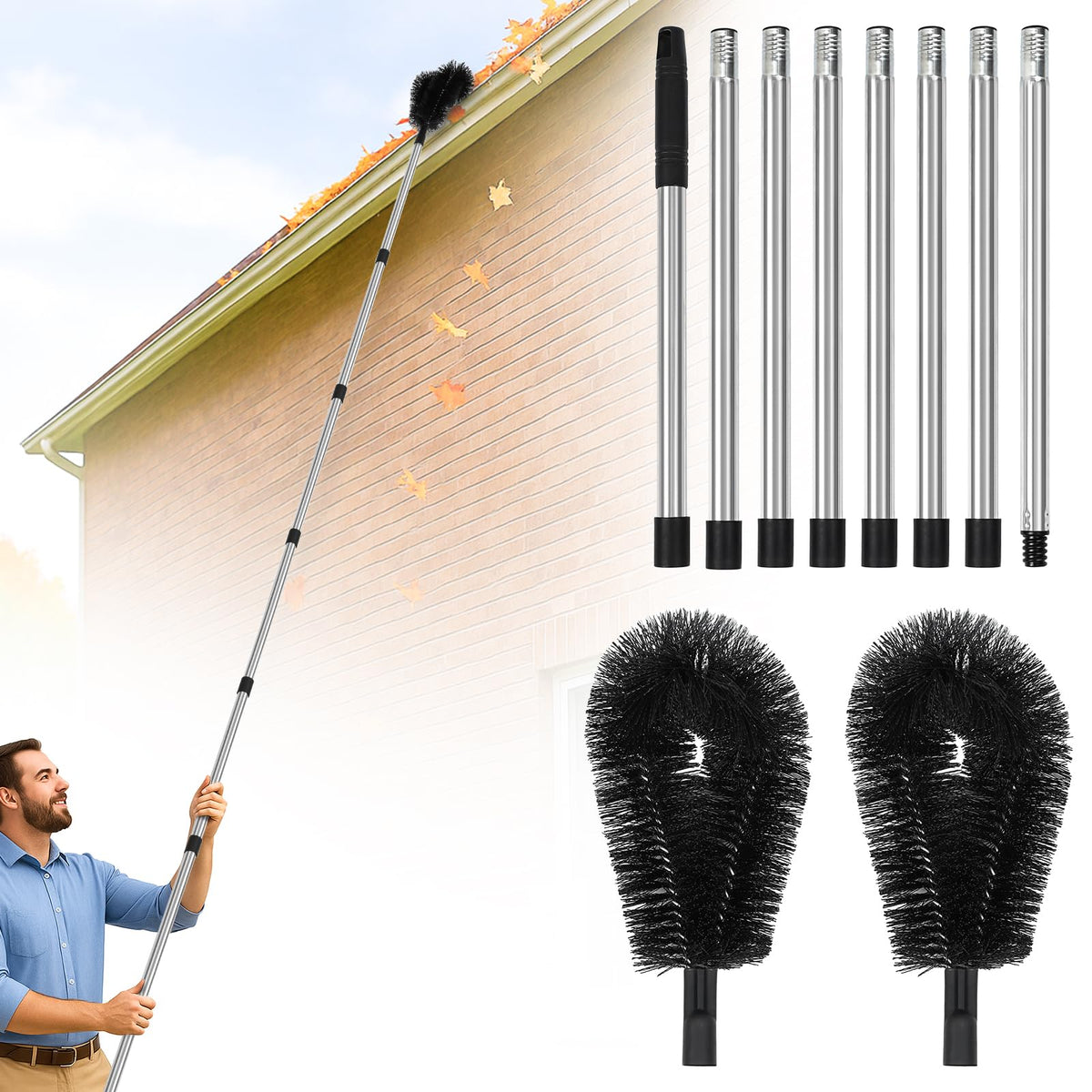 TrueYee 10.5FT Gutter Cleaning Brush with Adjustable Pole — No Ladder Needed