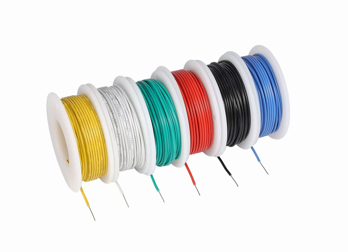 TUOFENG 26 AWG Solid Core Hookup Wire - 6 Colors, 33ft/10m Spools, PVC Insulation, 300V