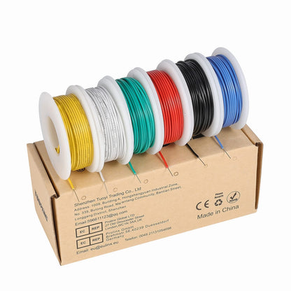 TUOFENG 26 AWG Solid Core Hookup Wire - 6 Colors, 33ft/10m Spools, PVC Insulation, 300V