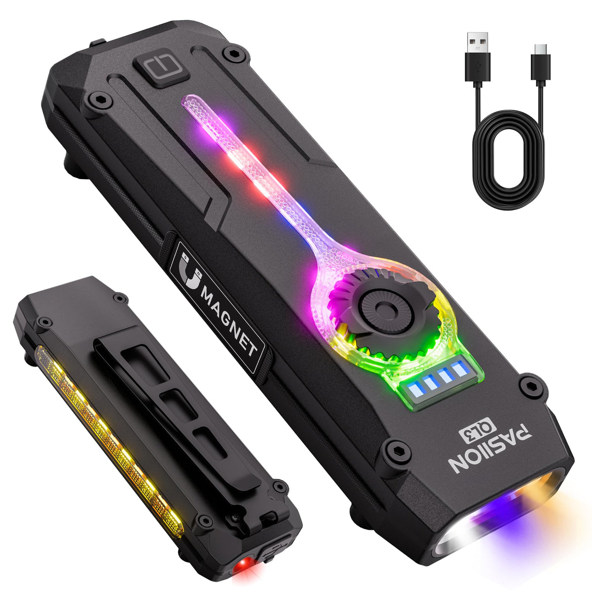 TUOWEE U V Flat EDC Flashlight – 1200 Lumen, USB-C Rechargeable, Magnetic Base, RGB & UV Modes