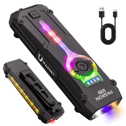 TUOWEE U V Flat EDC Flashlight – 1200 Lumen, USB-C Rechargeable, Magnetic Base, RGB & UV Modes