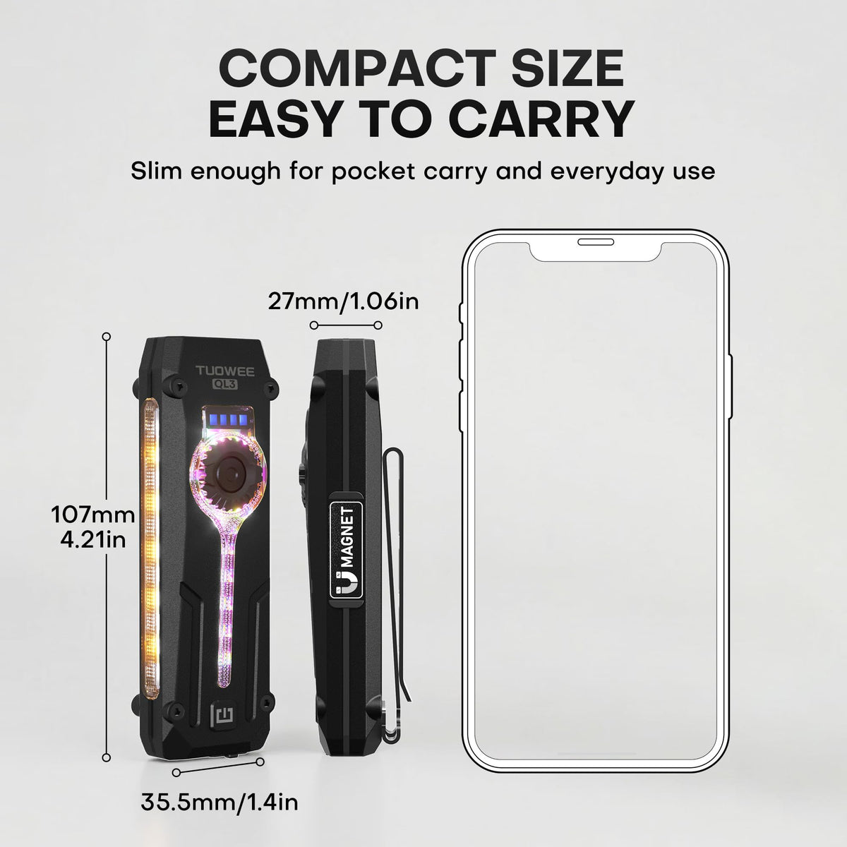 TUOWEE U V Flat EDC Flashlight – 1200 Lumen, USB-C Rechargeable, Magnetic Base, RGB & UV Modes
