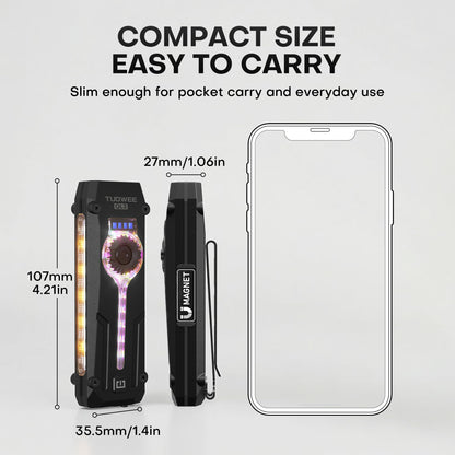 TUOWEE U V Flat EDC Flashlight – 1200 Lumen, USB-C Rechargeable, Magnetic Base, RGB & UV Modes
