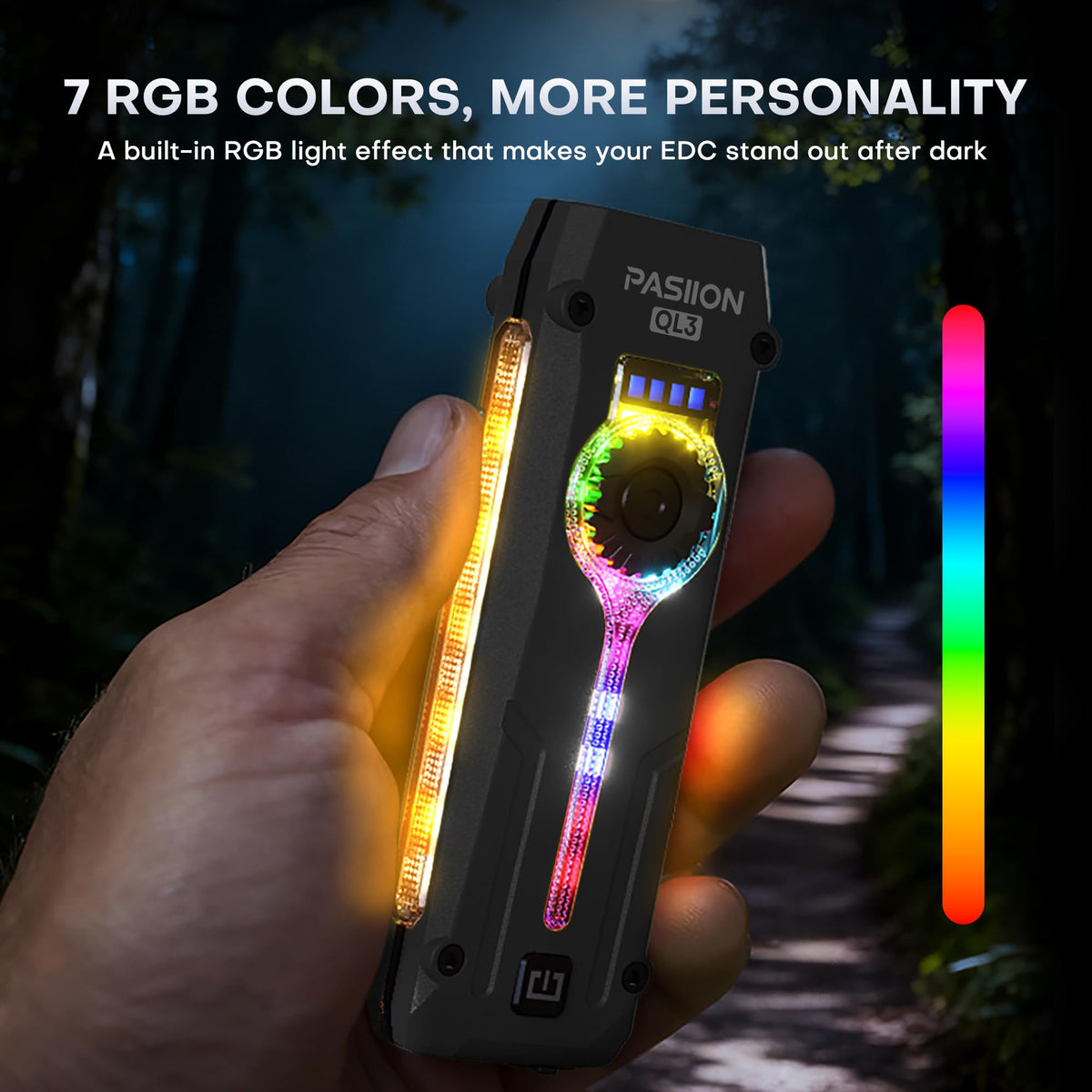 TUOWEE U V Flat EDC Flashlight – 1200 Lumen, USB-C Rechargeable, Magnetic Base, RGB & UV Modes