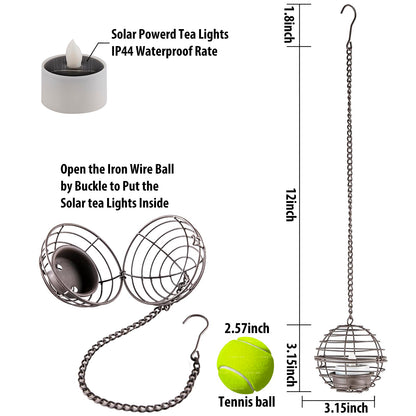 TWINKVILLA Solar Hanging Lanterns (4-Pack) — Rust Iron Ball, Waterproof, Flickering LED Tea Lights