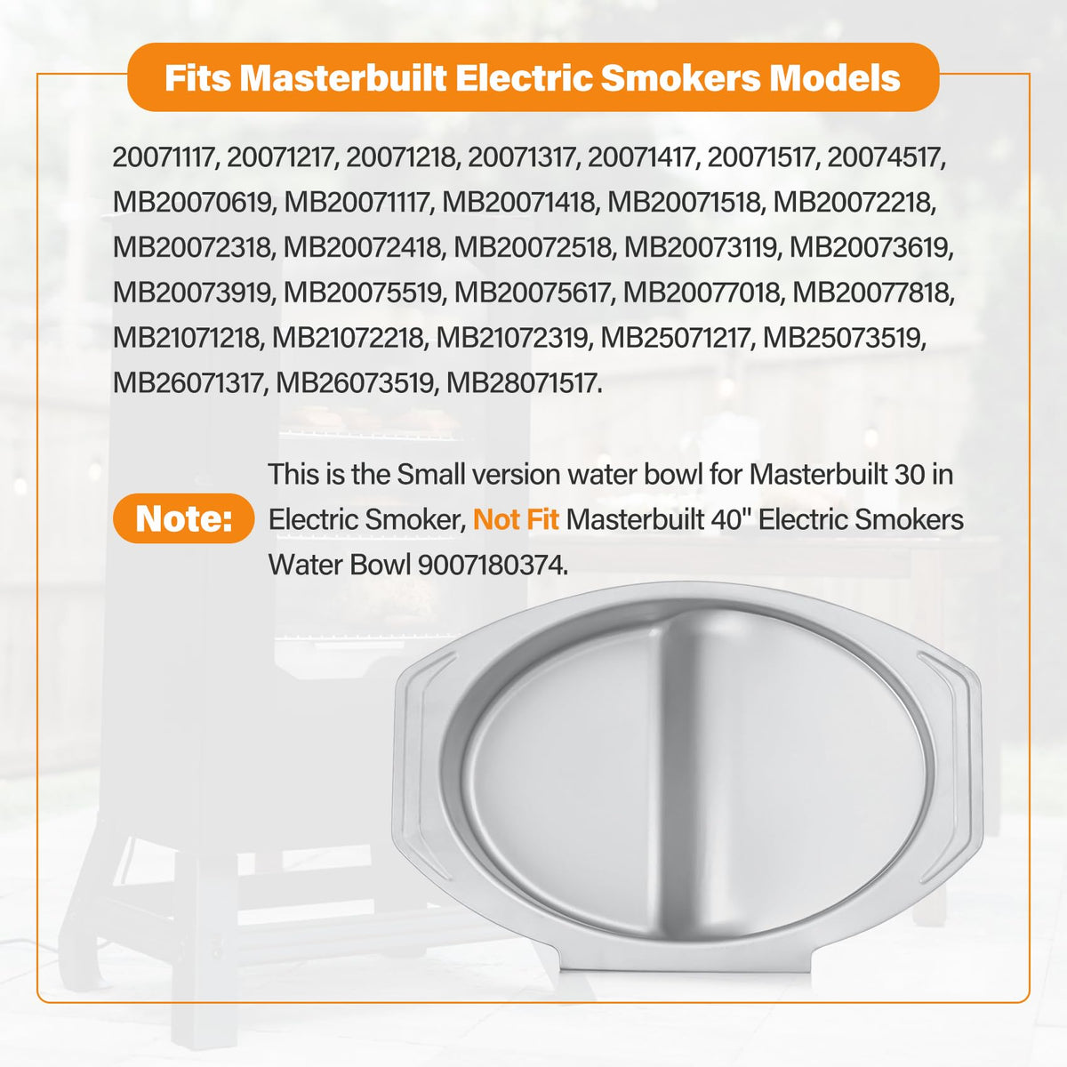 UHEGDRR Small Water Bowl Replacement for Masterbuilt 30-Inch Smoker
