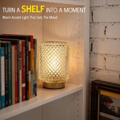 ULAROOM Battery-Operated Cordless Glass Table Lamp with Timer – Iridescent Clear