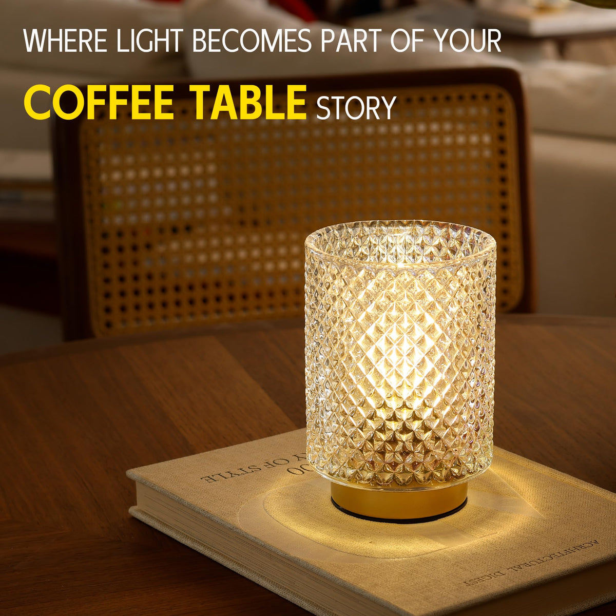 ULAROOM Battery-Operated Cordless Glass Table Lamp with Timer – Iridescent Clear
