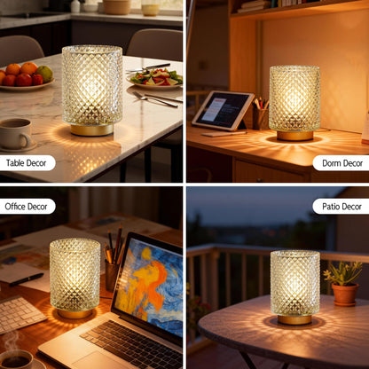 ULAROOM Battery-Operated Cordless Glass Table Lamp with Timer – Iridescent Clear