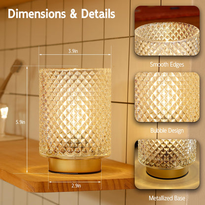 ULAROOM Battery-Operated Cordless Glass Table Lamp with Timer – Iridescent Clear