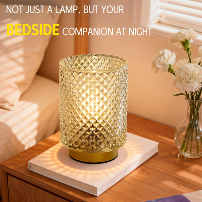 ULAROOM Battery-Operated Cordless Glass Table Lamp with Timer – Iridescent Clear