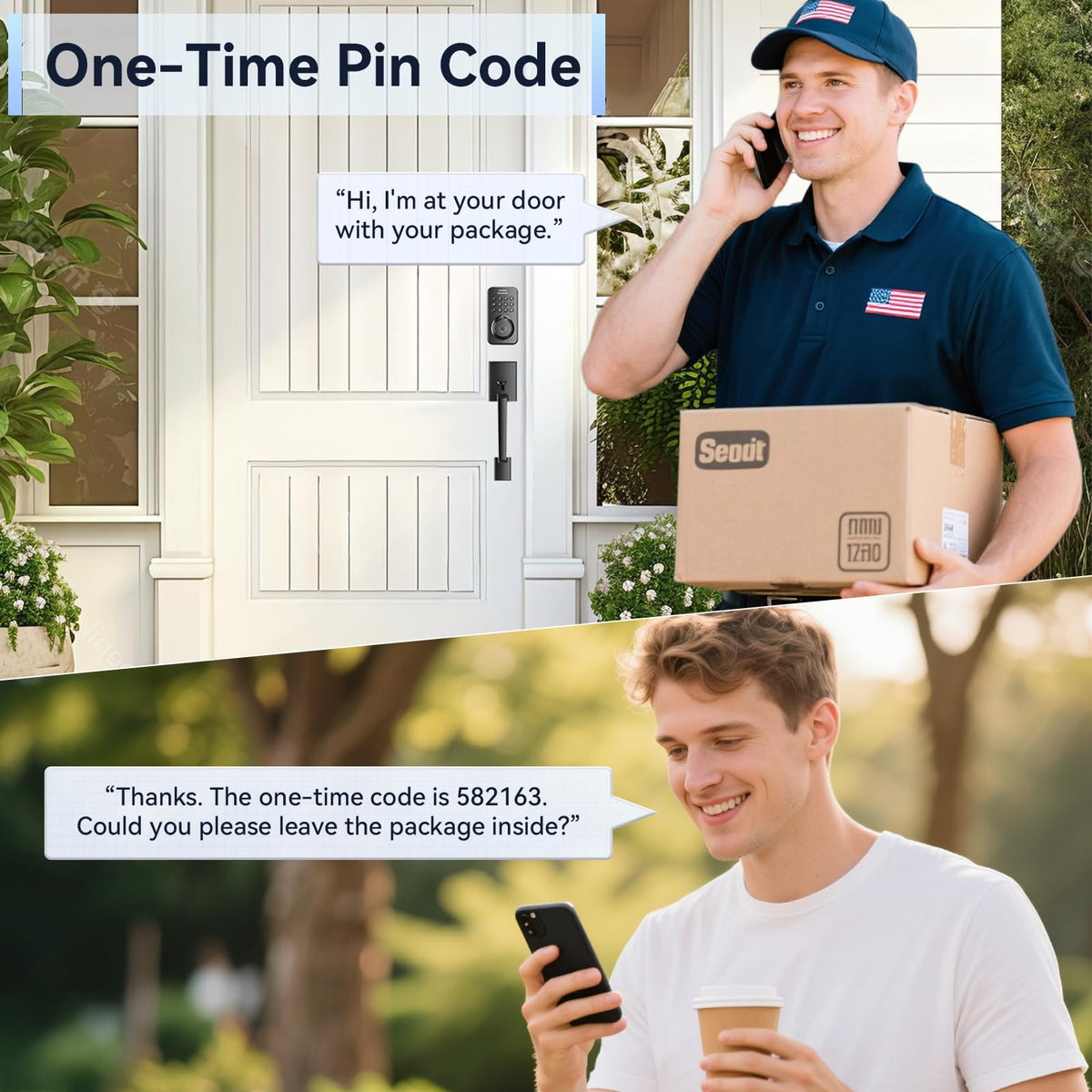 Ulecoce Fingerprint Keypad Deadbolt with Handle Set | Keyless Front Door Lock, App Control, Auto Locking