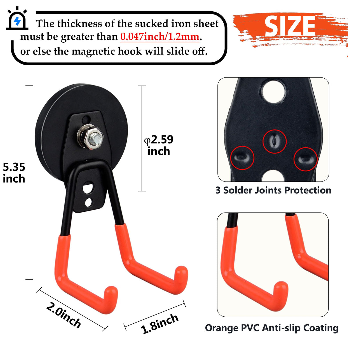 ULIBERMAGNET Heavy Duty Garage Magnet Hooks – 3 Pack (Orange), Rubber-Coated