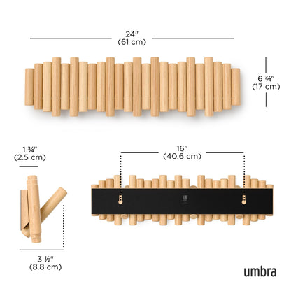 Umbra Picket Coat Rack with 8 Hooks – Wall-Mounted Beveled Pine Wood Storage