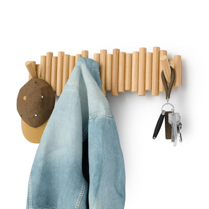 Umbra Picket Coat Rack with 8 Hooks – Wall-Mounted Beveled Pine Wood Storage