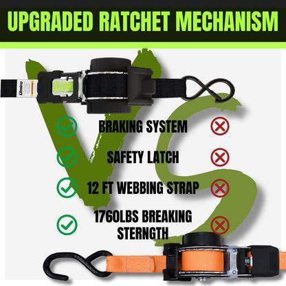 UMIRO Retractable Ratchet Straps 4-Pack – 1in x 12ft, 1760lb Break Strength
