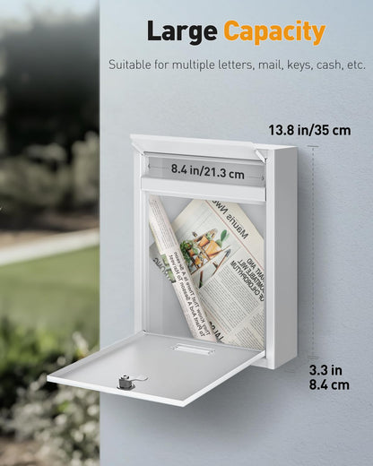 Uniclife Wall-Mount Locking Mailbox – Large Steel Security Mailbox for Home & Office (White)