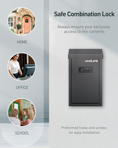 Uniclife Key Drop Box with 3-Digit Lock – Wall-Mounted Steel Donation & Collection Box