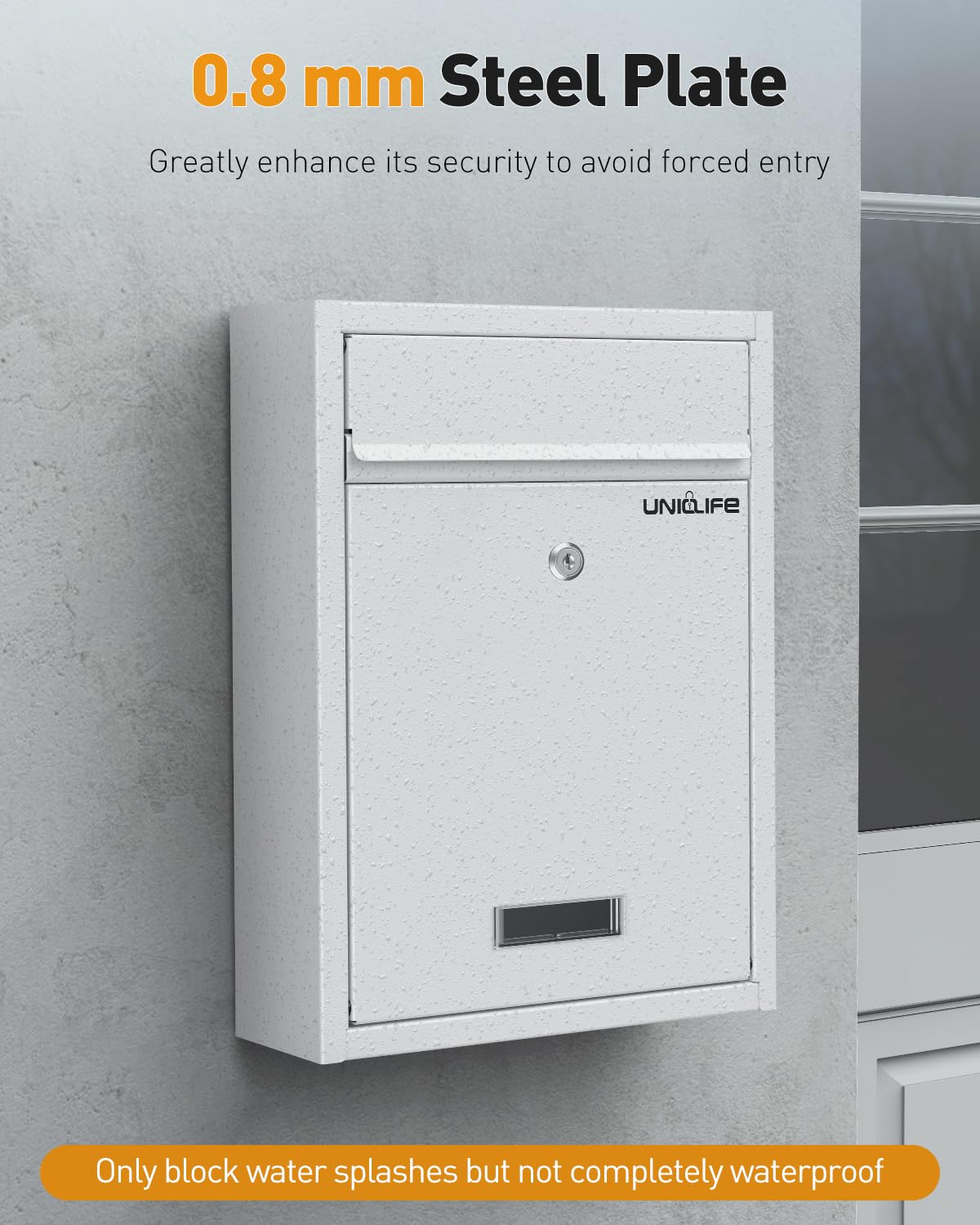 Uniclife Wall-Mount Locking Mailbox – Large Steel Security Mailbox for Home & Office (White)