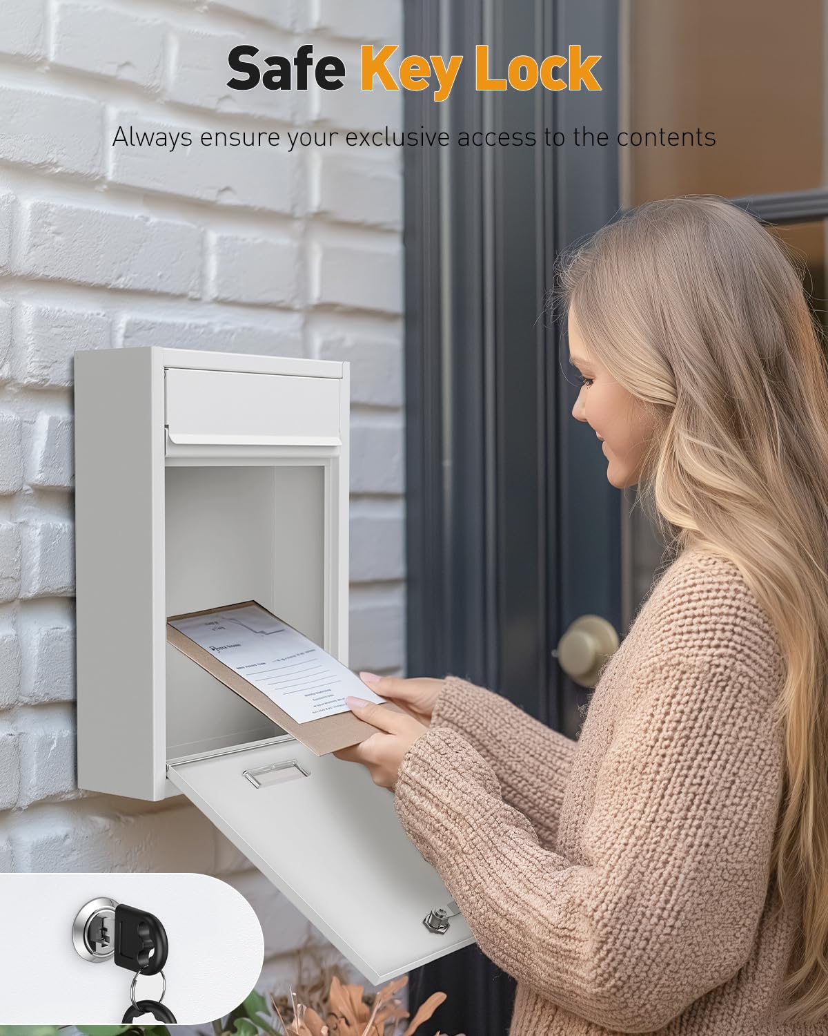 Uniclife Wall-Mount Locking Mailbox – Large Steel Security Mailbox for Home & Office (White)