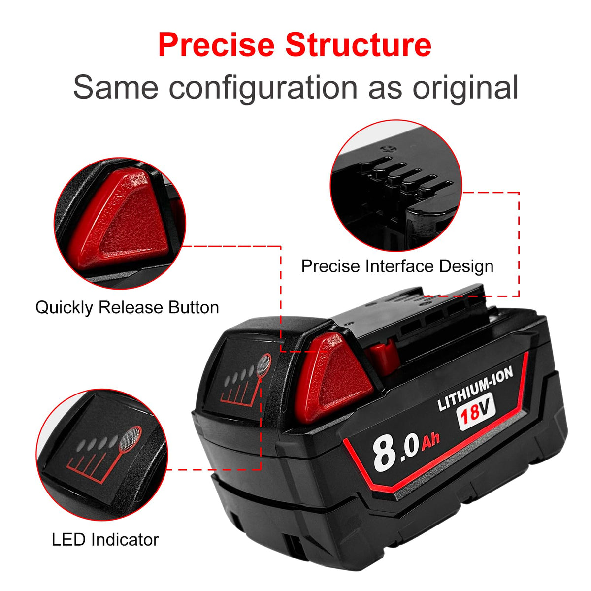 USPECIAL 8Ah Replacement Battery for Milwaukee 18V Power Tools – 1 Pack