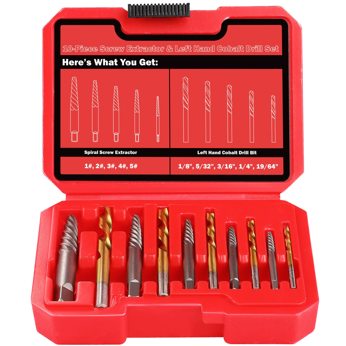 UYECOVE 14-Piece Screw Extractor Set – Left-Hand Drill Bits for Stripped Screws & Broken Bolts