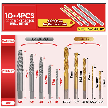 UYECOVE 14-Piece Screw Extractor Set – Left-Hand Drill Bits for Stripped Screws & Broken Bolts