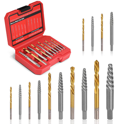 UYECOVE 14-Piece Screw Extractor Set – Left-Hand Drill Bits for Stripped Screws & Broken Bolts